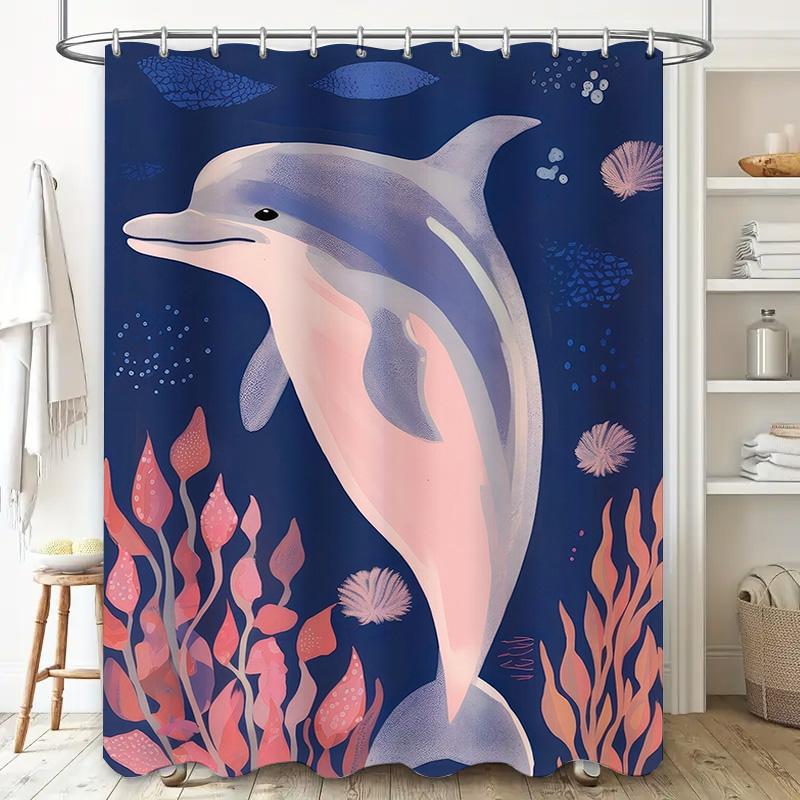 Underwater World Dolphin Shower Curtain Bath Decor Waterproof Fabric Printed Home Decoration Pink Coral Blue Purple Fish Seashel