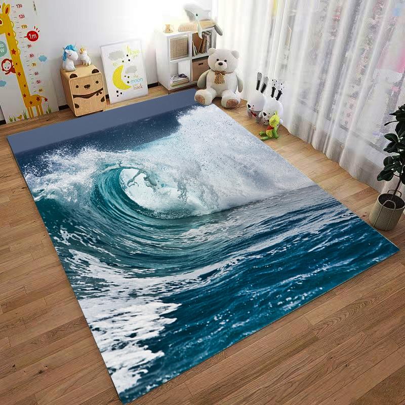 Ocean Wave Printed Carpet for Bedroom Decor, Blue Sea Pattern Rug Suitable for use as an anti-slip for living room bedroom sofas