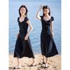 Elegant Square Neck Cinched Waist A-Line Midi Dress