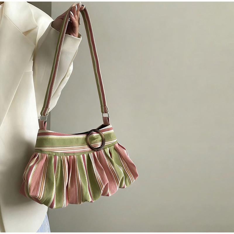 Korean Style Polka Dot Crossbody Bag For Women Large Capacity Ruched Hobo Bag With Wooden Button Decor Casual Soft Shoulder Bag