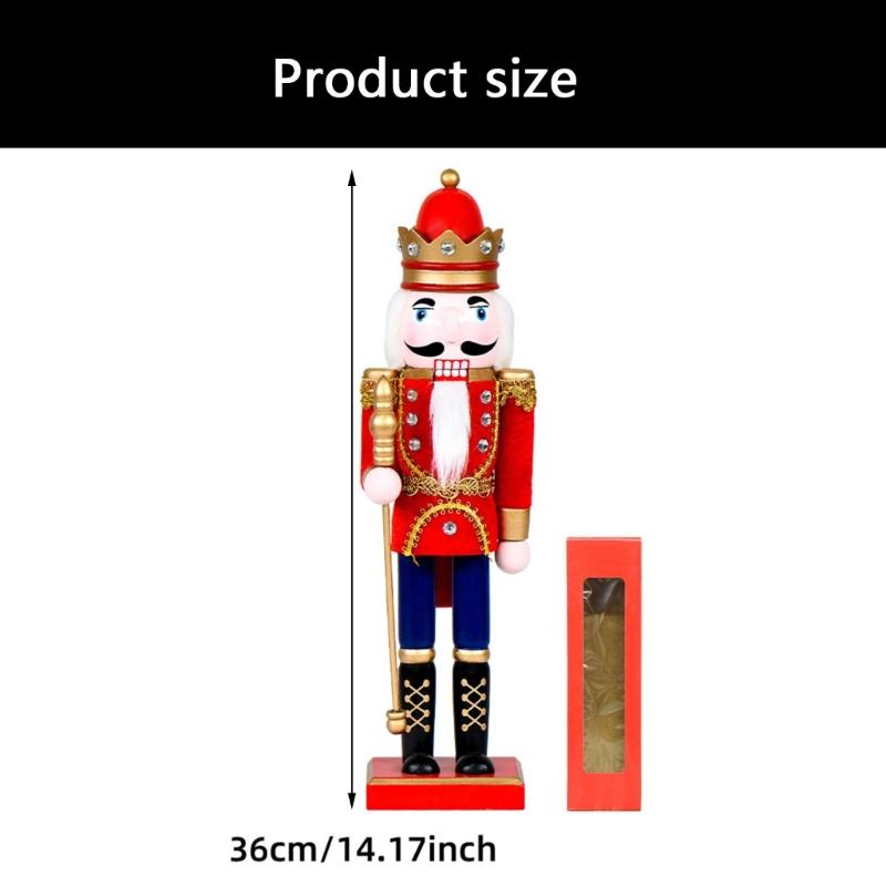 Decorative 36cm King Nutcrackers with Royal Scepter Wood Figurine Christmas Puppet Toy Collectible Ornament Gift