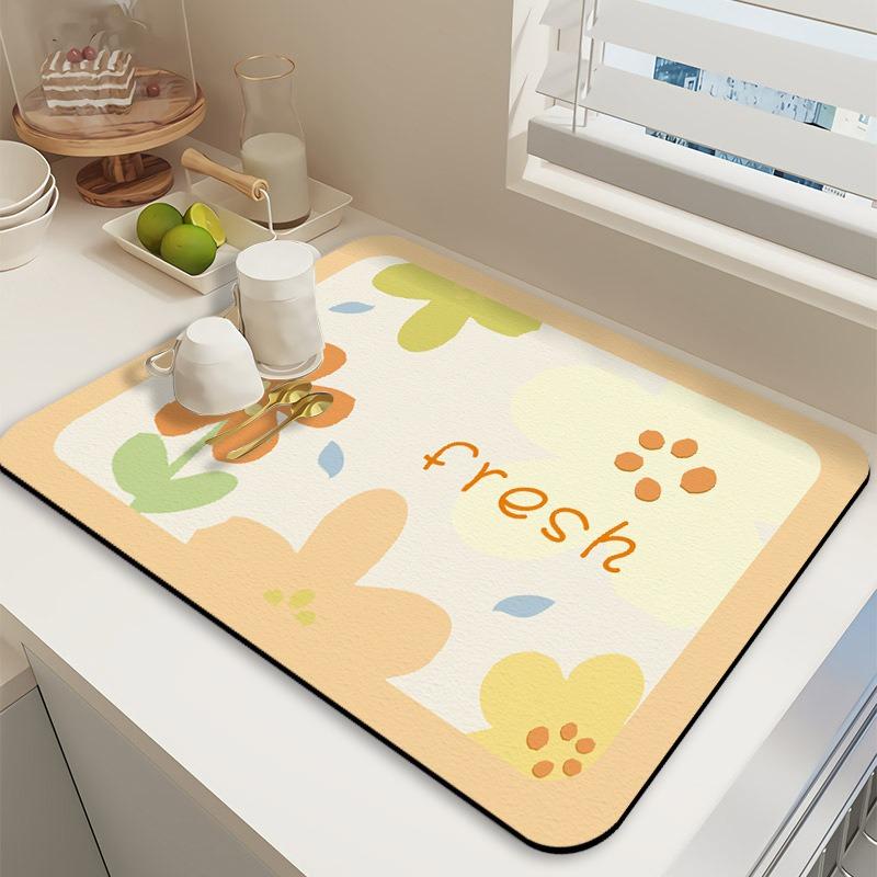 Solid Kitchen Super Absorbent Mat Coffee Dish Drying Mats Non-slip Draining Pad Quick Dry Tableware Faucet Placemat Dinnerware