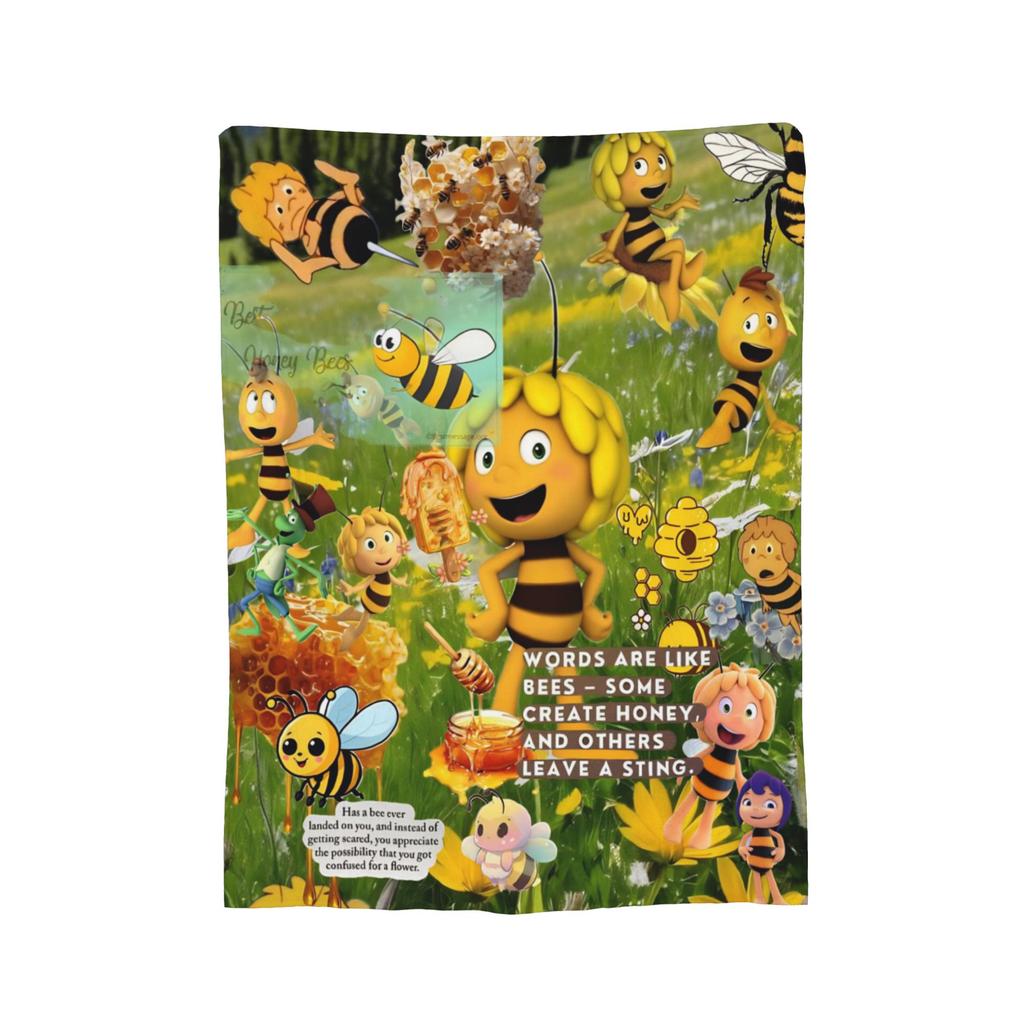 Biene Maja Mit Blumen Cartoon Decke für Sofa Weiche Flauschige Plüschdecke 50x60 Zoll Mehrere Größen Tagesdecken
