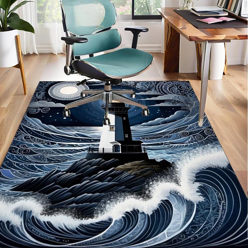 Lighthouse In Stormy Sea Office Rug Chair Mat, Entryway Carpet, Suitable for Front Door, Bedroom, Living Room, Desk, Holiday Gift
