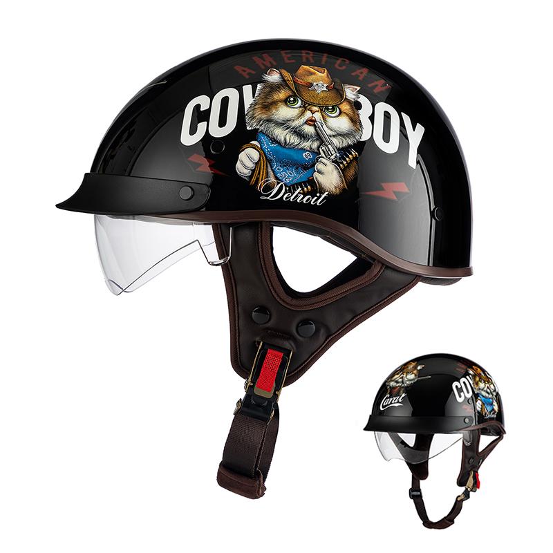 2025 new classic retro motorcycle helmet lightweight ABS material for men and women riding pedal breathable lining half helmet