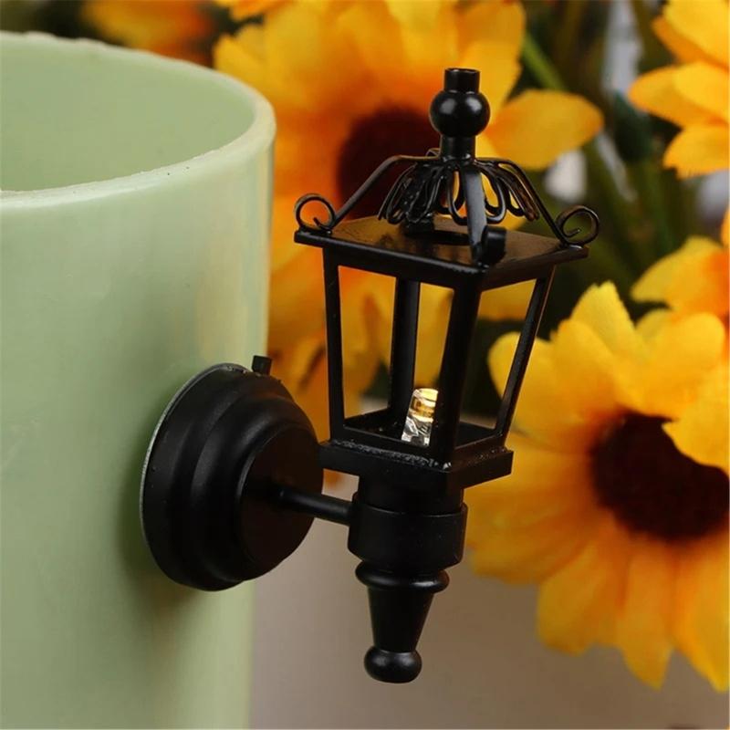 1/12 Scale Miniature Dollhouses Wall Lamp Black LED Wall Sconce for Garden Balcony Decoration Dollhouses Accessories