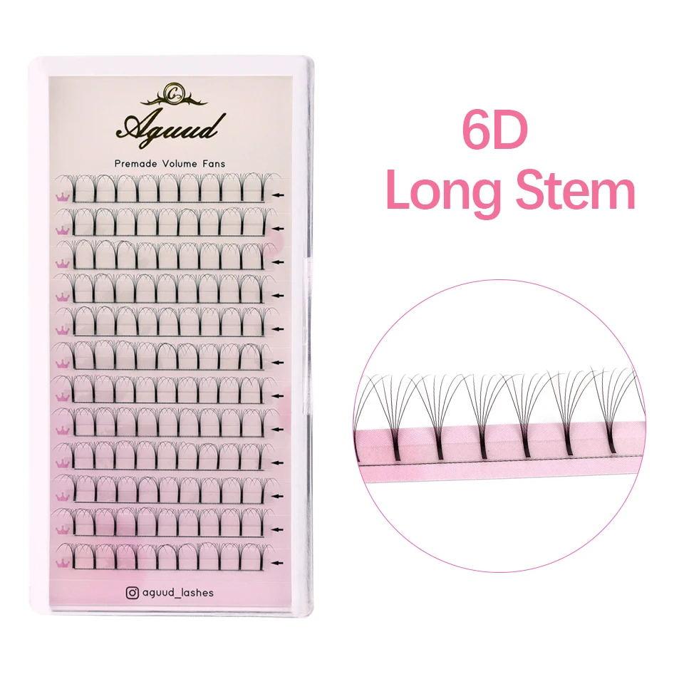 AGUUD 3D/4D/5D/6D Premade Volume Fans Fluffy Lashes Long Stem Russian Volume Eyelashes Extension Soft Matte Black Premade Fans