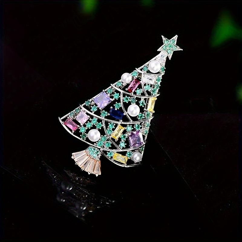 New European and American high-end Christmas tree brooch with micro-set Zirconia creative couple clothing accessories buckle pin