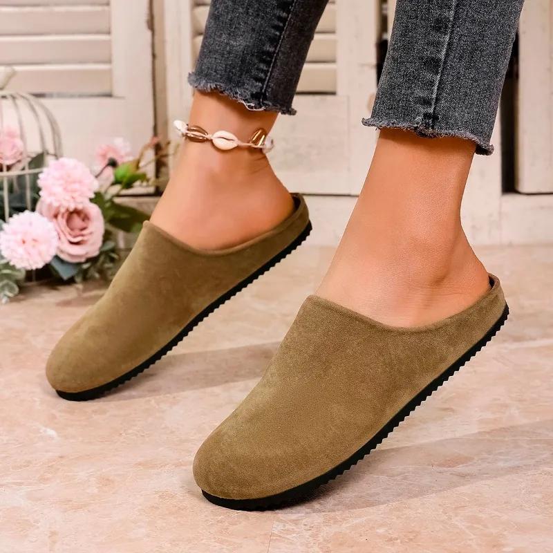 

Модная женская обувь 2025 Бренд Закрытый носок Женские тапочки Модные уличные Повседневные Новые Большого размера Бестселлер Удобные Плоские тапочки 43 светло-коричневого