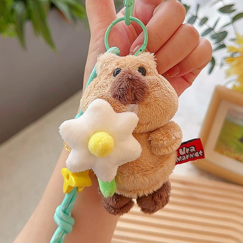 Picking Flower Groundhog Plush Pendant Cute Cartoon Animal Keychain Gift Small