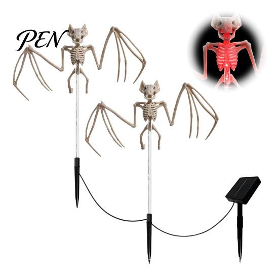 PVC Realistic Bat Statues Solar Halloween Garden Lights, Skeleton Pathway Decor, Waterproof LED Haunted House Decor Spooky Stake Light for Outdoor
