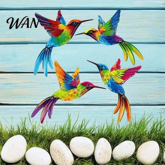 2D Acrylic Bird Art 4 Pcs Hummingbird Wall Colorful Garden Birds Sculpture Outdoor Fence Nature-inspired Decoration Hanging Ornaments for Yard Living