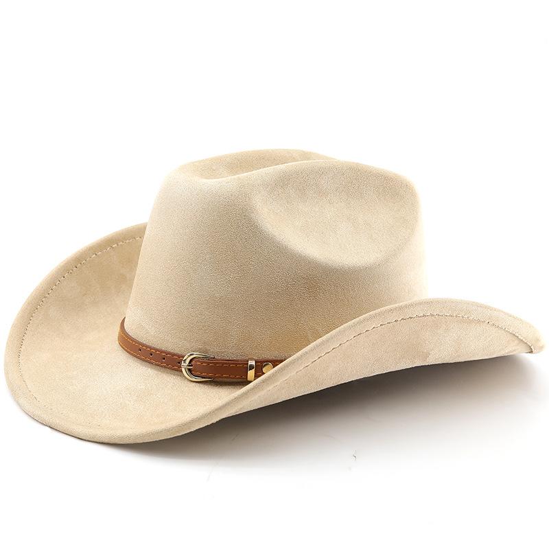 Classic retro belt, western cowboy hat, woolen jazz top hat, men's and women's ethnic style autumn and winter felt hat, big eaves hat