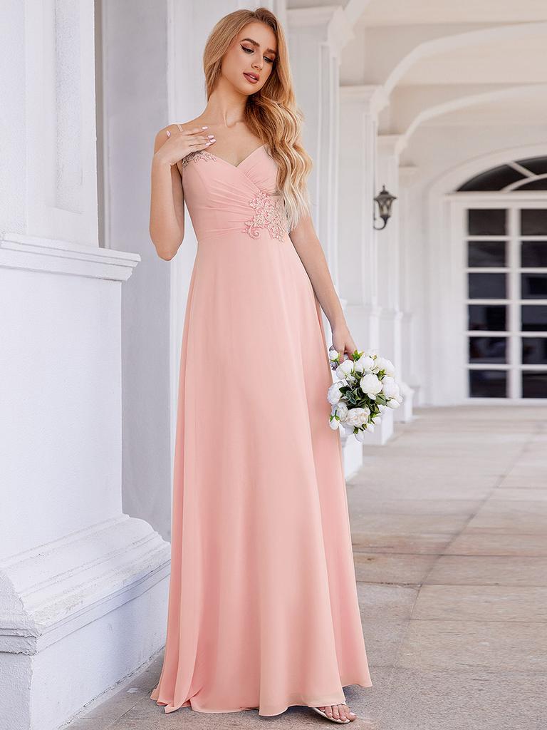 Ever-Pretty Women's A-Line Cross Back Sleeveless Pleated Chiffon Bridesmaid Dress With Embroidery Decoration