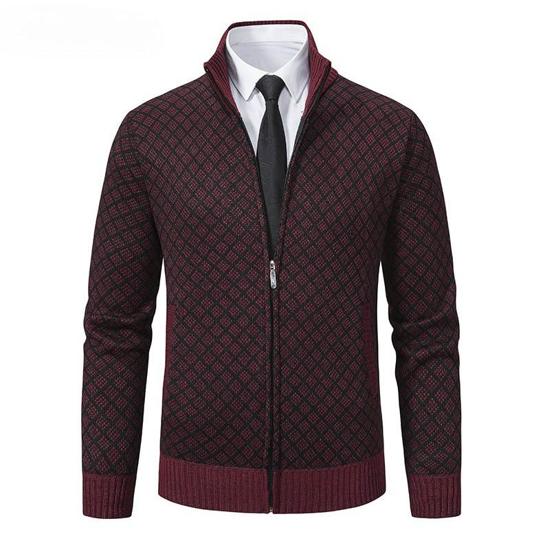 Autumn and Winter Men's Fashion Plaid Jacket Jacket Men's Trend Stand-up Collar Slim Long-sleeved Casual Sweater