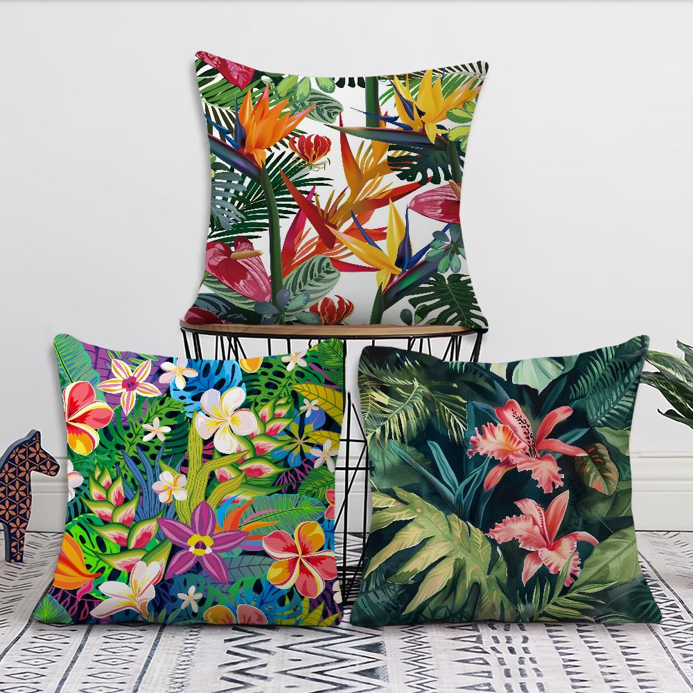 Fashion Tropical Jungle Flowers Plants Comfortable Soft Pillow Case for Sofa Living Room Home Office Decor and Protective Covers