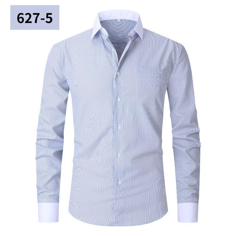 Men's Pocketed Striped Shirt: Business Commute, Crease-Resistant, Long-Sleeved, Plus Size