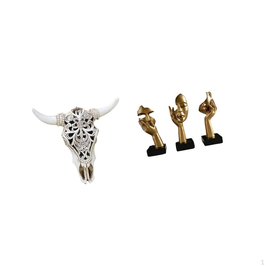 Cow Head Wall Decor Tribal Bull Sculpture Hanging Thinker Statues Tabletop Decorations