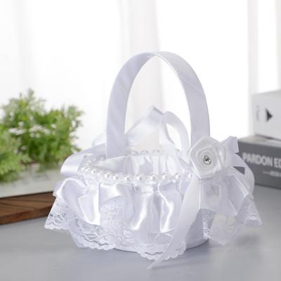 Cesta Blanca para Niñas de las Flores Encaje de Perlas Cesta de Boda Sencilla para Novia/niños de las Flores de Mano Decoraciones para Ceremonia de Boda Fiesta