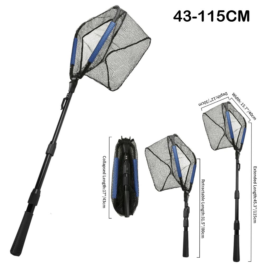 Folding Triangle Fishing Landing Net Telescopic Collapsible Extensible Handle Fishing Hand Net For Fish Carp Trout Catch Release