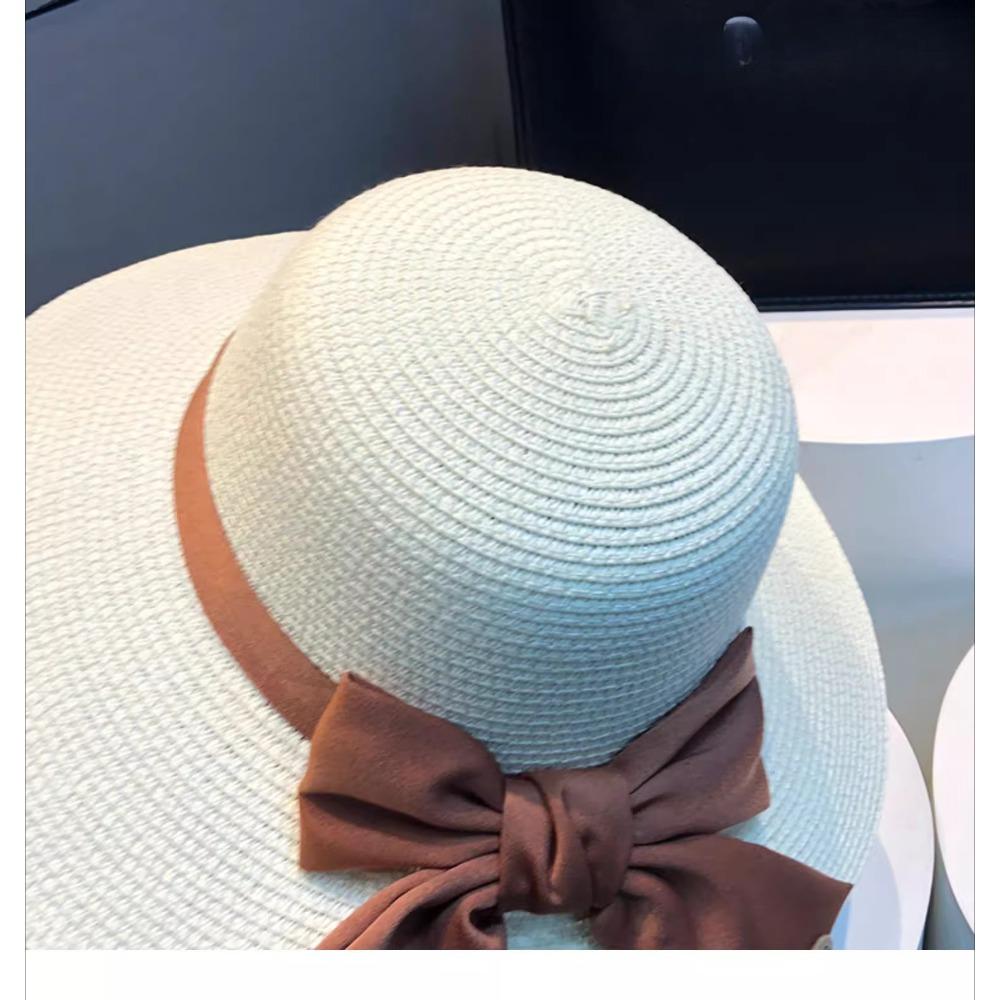 Women's Wide-Brimmed Straw Sun Hat, Summer Beach Hat with Bow, Breathable Foldable, Vacation Accessory