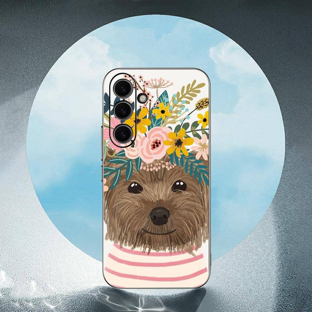 Animal Head Wearing Flowers For Samsung Galaxy S23 S24 S25 Ultra S22 Plus S21 Black Soft Case Waterproof Soft Case