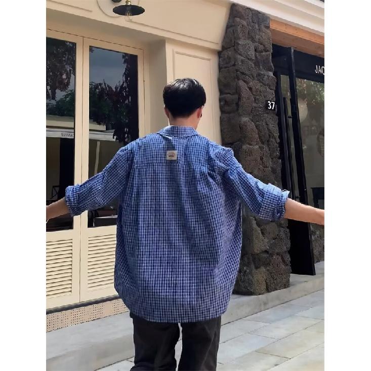 

Рубашка с длинным рукавом с буквенным принтом 2024 года в японском стиле в стиле Гонконга, свободная рубашка для мальчиков, летнее модное универсальное повседневное пальто 2XL синий