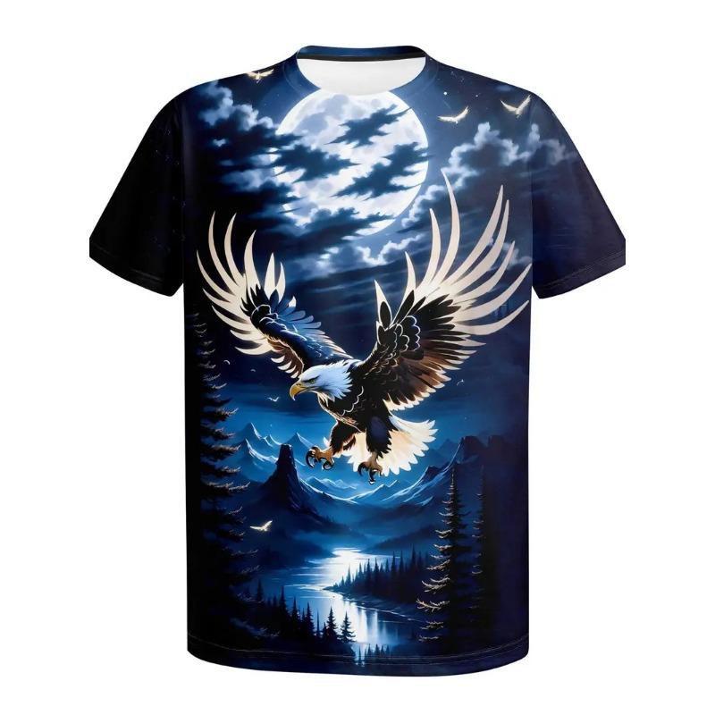 

New Cool Eagle Pattern T Shirt For Men Clothing 3D Print Flame Eagle Summer Streetwear Trendy Short Sleeve Men Y2k T-Shirts Tops 6XL