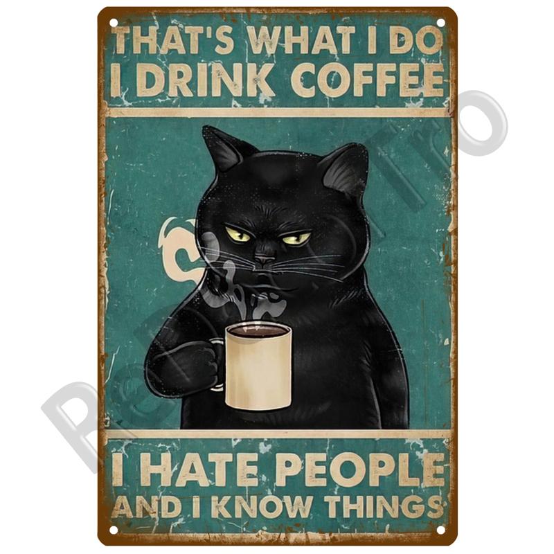 Retro Black Cat Metal Vintage Poster Funny Dog Wall Art Pet Sign Cafe Mural Plaque Metal Sign Tin Sign Plate Bathroom Home Decor