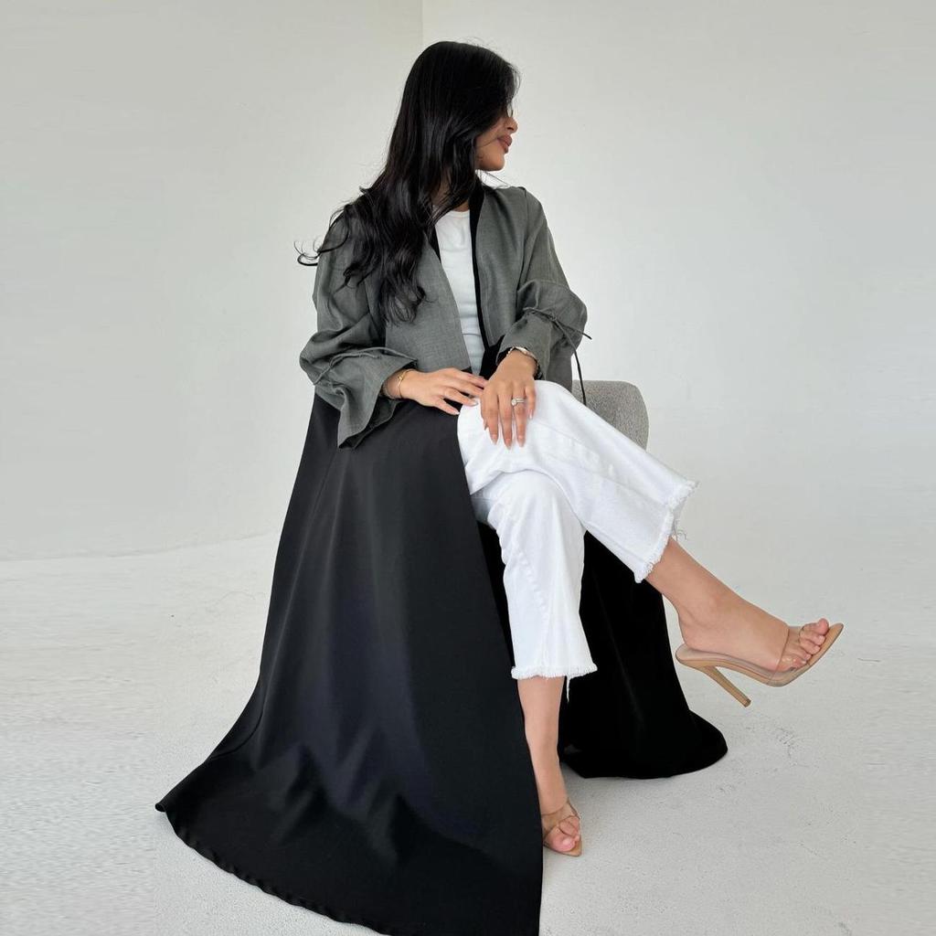 Modest Spliced Fashion Abaya with Drawstring Cuffs - Middle Eastern Style