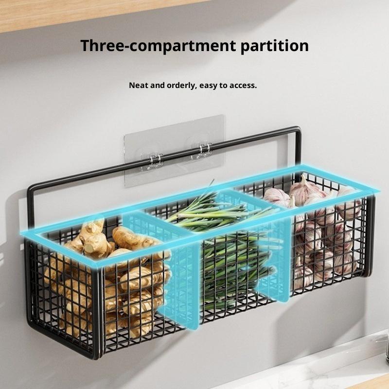 1/2/3 Grid Onion Ginger Garlic Kitchen Shelf Wall Hanging Condiments Spice Vegetable Fruit Storage Rack Drain Basket Punch-Free