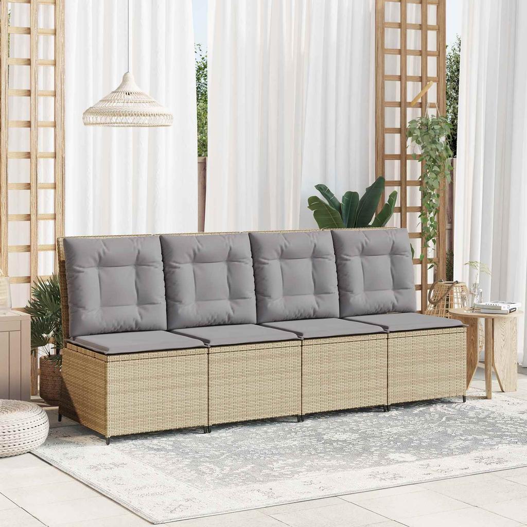 Garden Sofa with Cushions Beige and Grey Poly Rattan