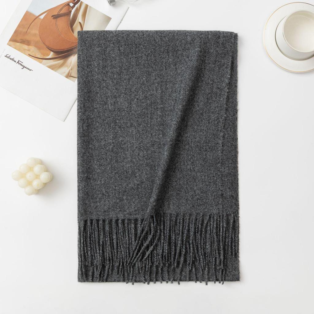 Solid Color Imitation Cashmere Scarf with Tassels - Unisex Winter Shawl