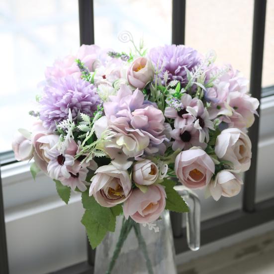 Artificial Flowers Bunch Realistic Faux Silk Flowers Long-Lasting Hydrangea Rose Fake Flowers
