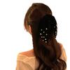 Velvet Pearl Bow Hair Clip for Women - Korean New Year Style Ponytail & Duckbill Hair Accessory