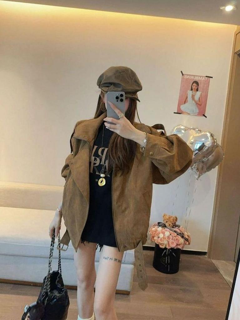 Women's Suede Jacket - Stylish and Lightweight for Spring and Early Autumn