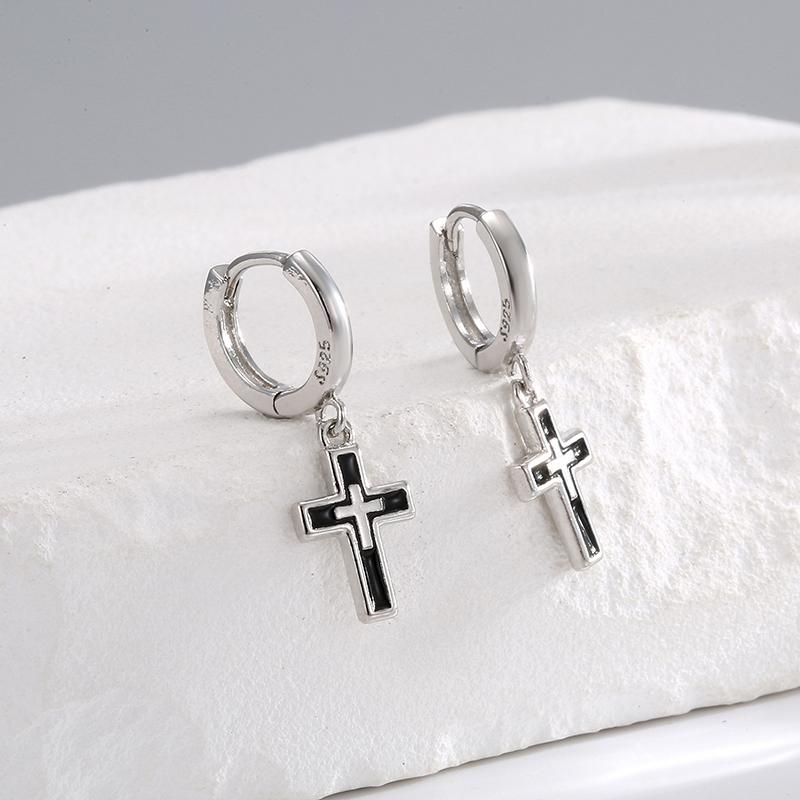 

Black Double Cross Earrings Drip Glue Trendy Hip Hop Street Men Women s Earrings Jewelry Small Retro Silver Earring срібний