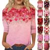Women's Fashion Casual Seven Sleeve Valentine's Day Printed Round Neck Top