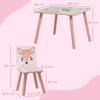 Children's Seating Set Made of Pine Wood, Table with 2 Chairs, Animal Motif, Children's Room, 3-8 Years, Pink