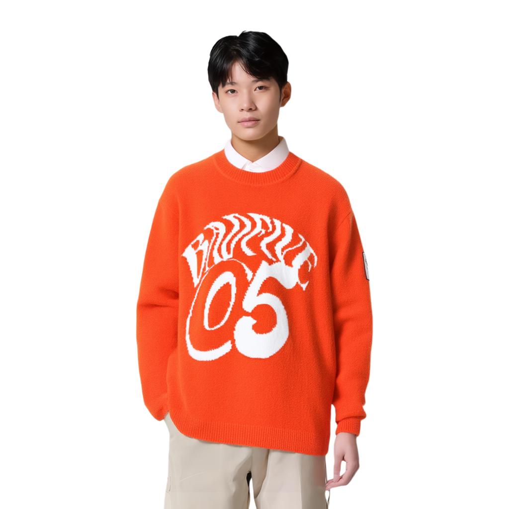 Li Ning Round Neck Letter Pullover Loose Long Sleeve Sweater Men sweater Phoenix-Orange AMBU027-6