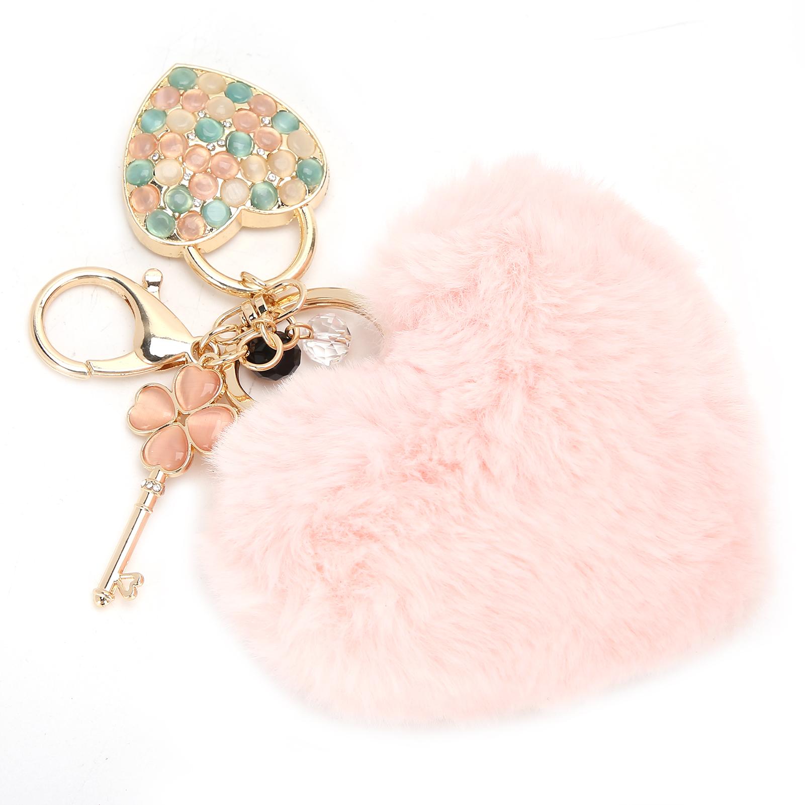 Heart Shaped   Plush   Keychain Pendant Handbag Decorations for Girls Women(Pink Colorful )