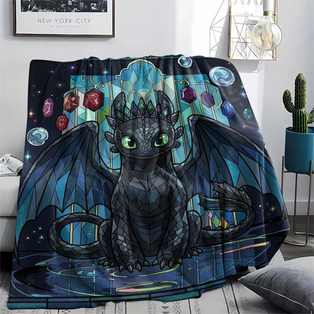 Toothless Night Fury Print Cozy Comfortable Flannel Blanket Warm for Indoor Bedroom Beds Picnics Travel.-TING