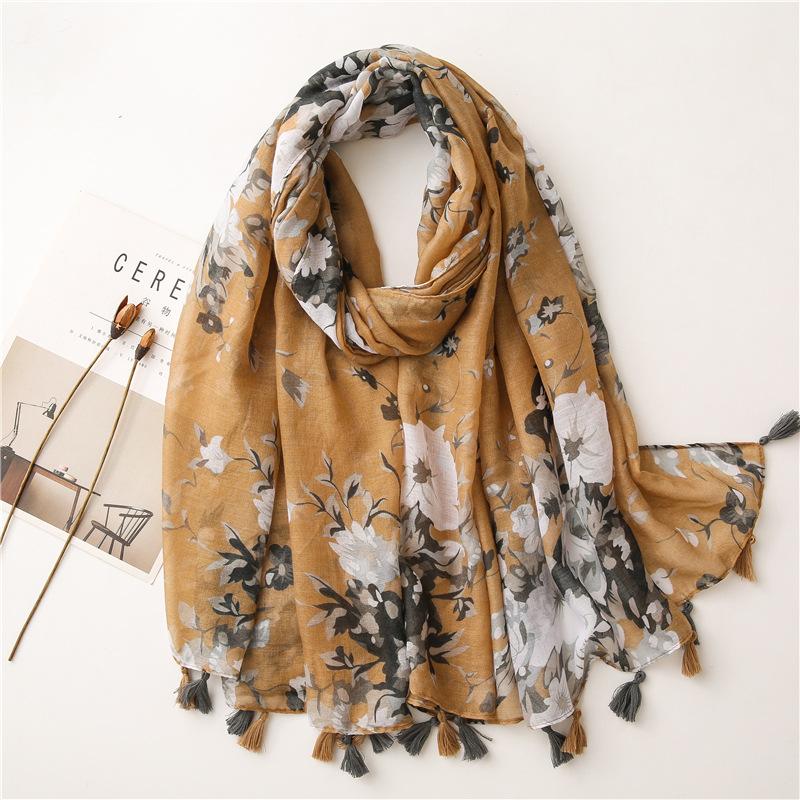 

Women Autumn Navy Blue Abstract Floral Viscose Shawl Scarf High Quality Print Wrap Pashmina Snood Bufandas Muslim Hijab 180*90cm