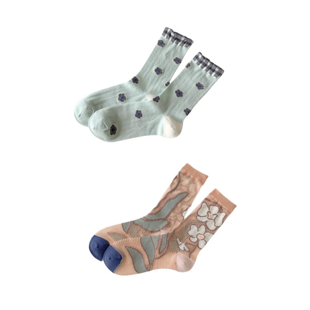 

2/3 пары носков-трубок из шелка с кристаллами в виде цветов, милые носки до середины икры, женские 2Pairs A