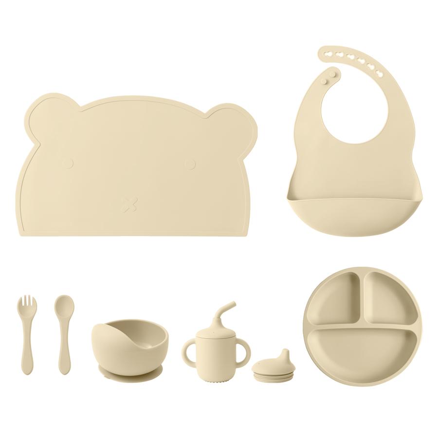 Color Kids 7Pcs Silicone Feeding Set Baby Sucker Bowl Dining Plate Spoon Waterproof Bib Sippy Cup Training Weaning Tableware