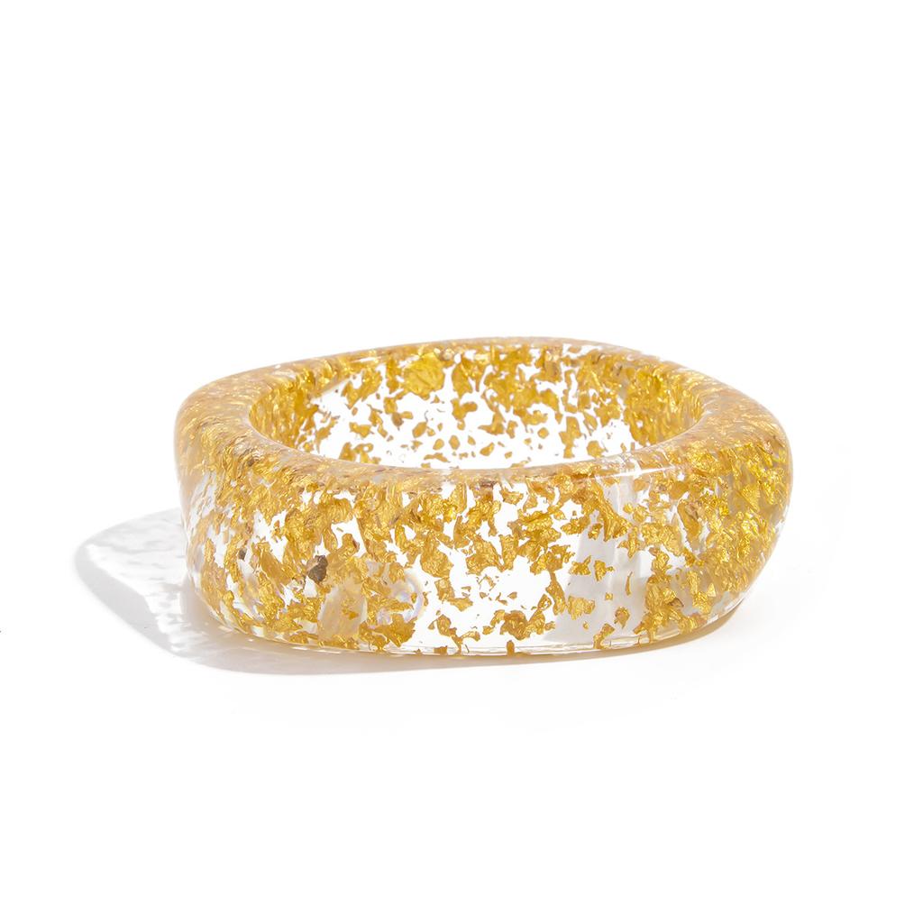 Fashion Transparent Gold Foil Irregular Resin Bracelet, Wind Metal Smooth Resin Wide Bracelet Women