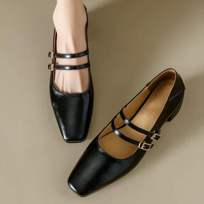 Fashion Women's Fashion Coarse Heel Shoes Spring New Square Head Shallow Mouth Anti-slip Wear-resistant Low-top Shoes