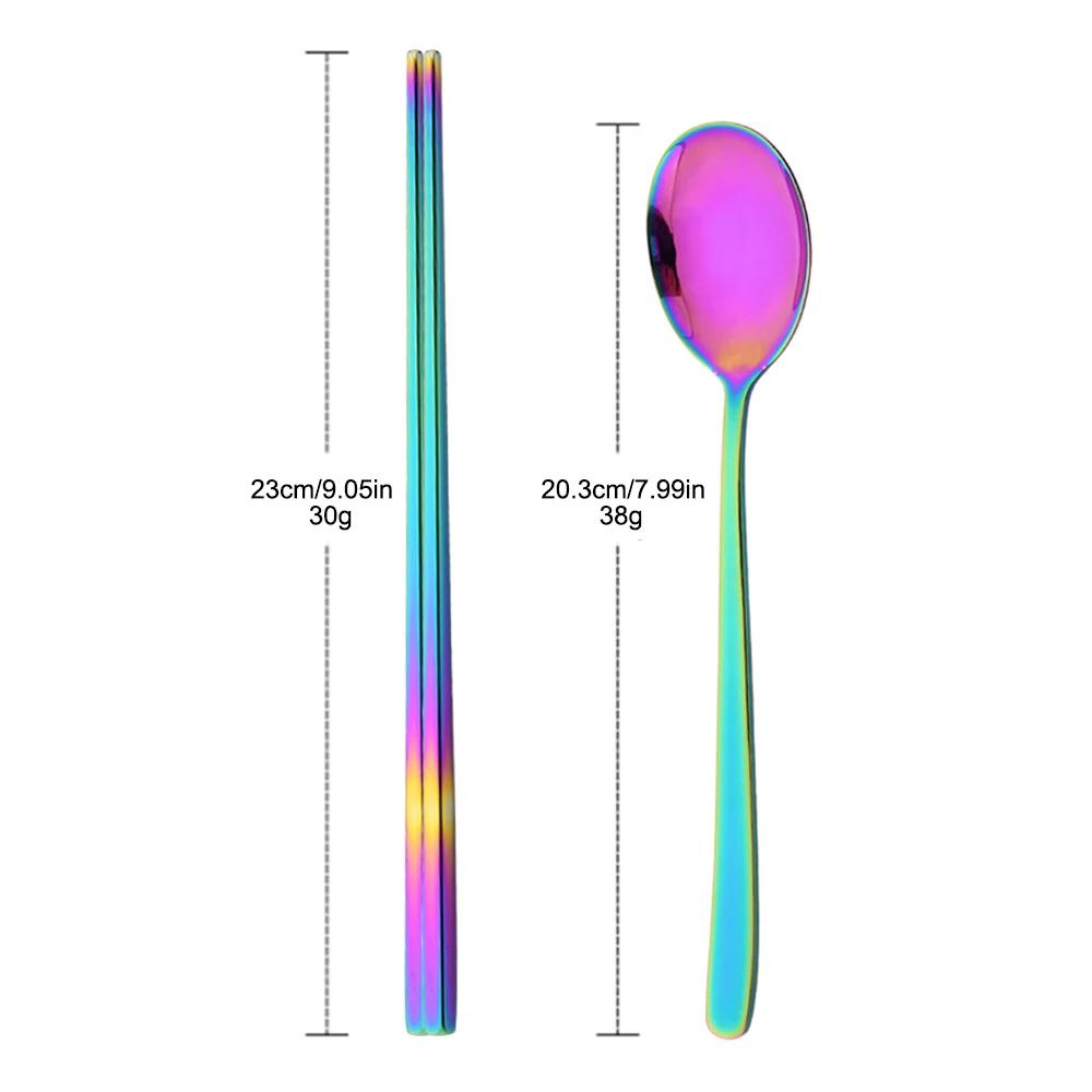 8Pcs/Set Mirror Chopsticks Spoon Cutlery Set Gold Dinnerware Set Luxury Stainless Steel Flatware Korean Tableware Set