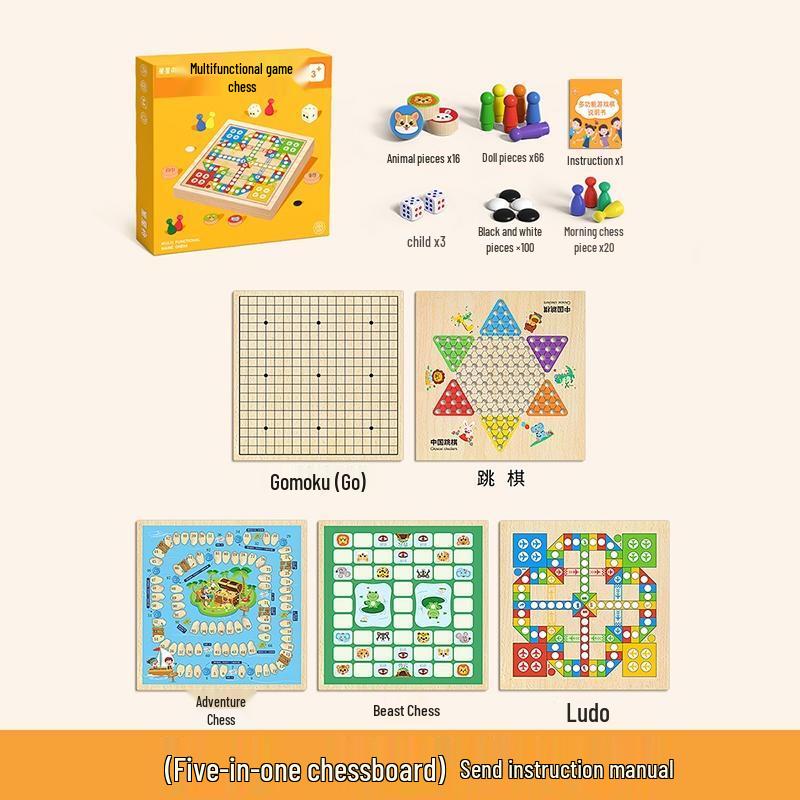 HANDUNYOU Kids 5-in-1 Educational Multi-Game Chess Set