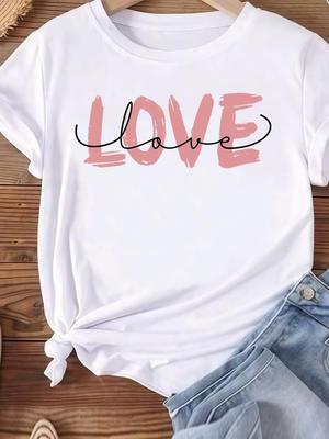 (Asian Size) Women Tee Top Clothing Casual Short Sleeve T Shirt Fashion Sweet Love Style Cute Printed Lady Female Graphic T-shirts